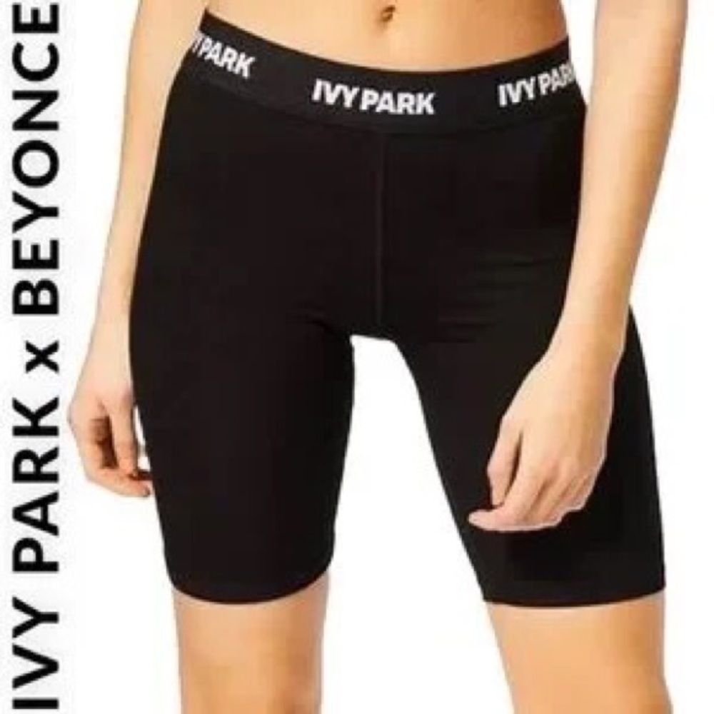 IVY PARK Womens Black Biker Shorts M Compression Spell Out Waist Knee Length